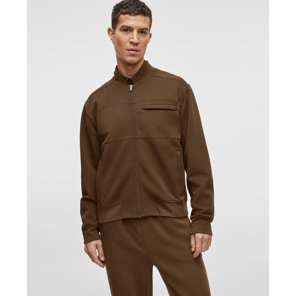 Mode of One Mens Dark Walnut Brown Fleece Bomber Jacket Small Full Zip  NWT